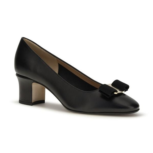 Ferragamo Black Calf Leather Bos Taurus Mid Heel Pumps