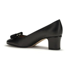 Ferragamo Black Calf Leather Bos Taurus Mid Heel Pumps