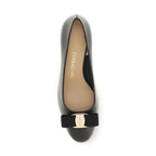 Ferragamo Black Calf Leather Bos Taurus Mid Heel Pumps