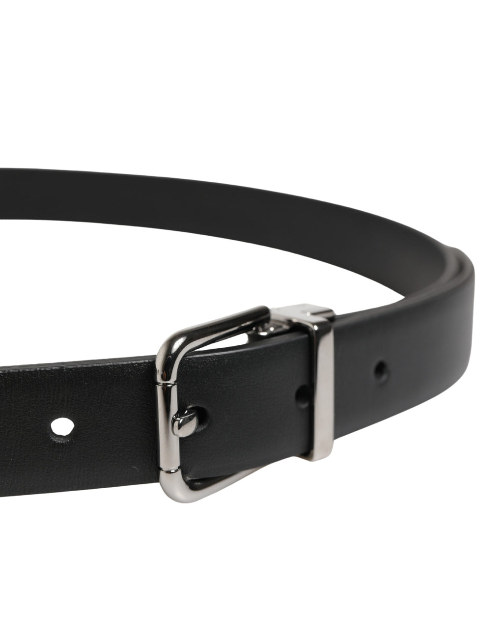 Dolce & Gabbana Black Leather Studded Silver Tone Buckle Belt