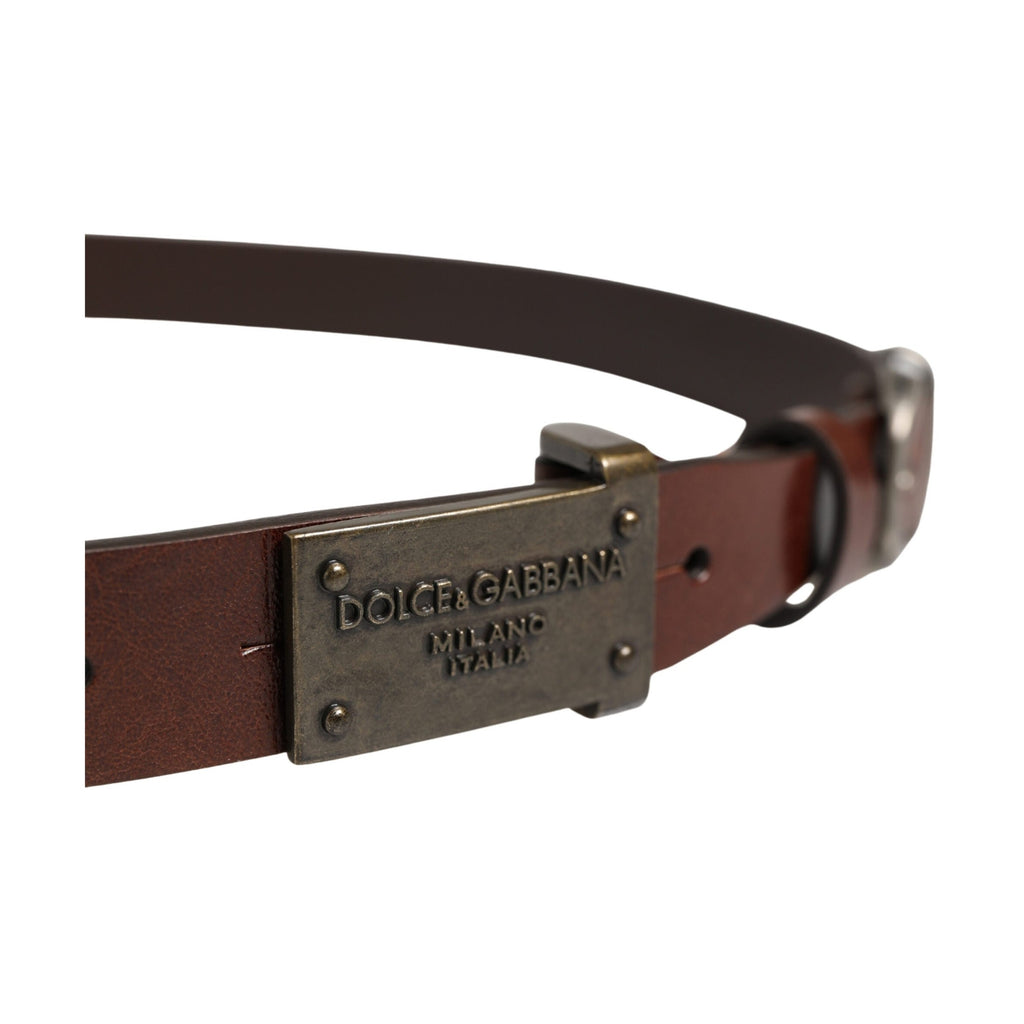 Dolce & Gabbana Brown Leather Logo Metal Buckle Men Belt