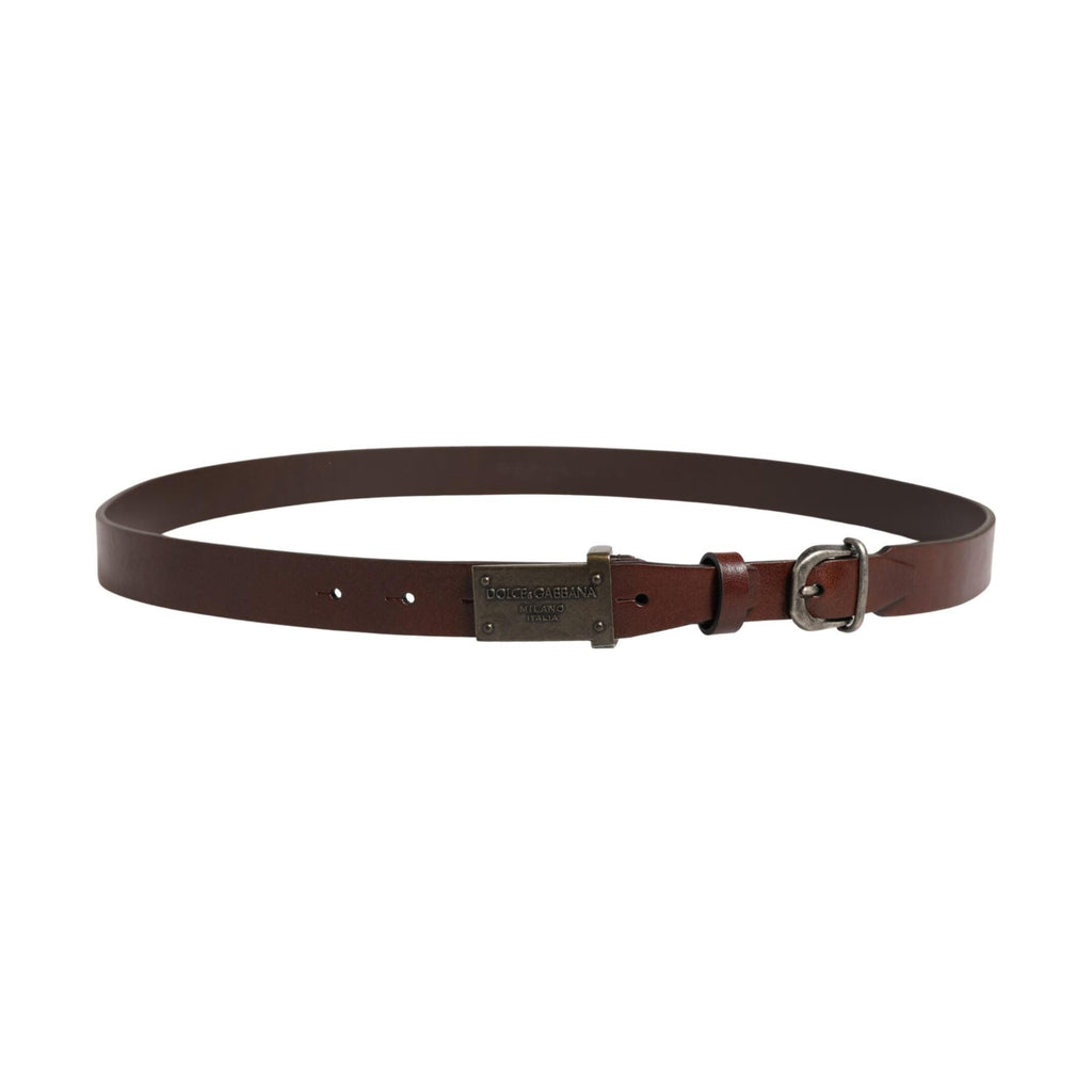 Dolce & Gabbana Brown Leather Logo Metal Buckle Men Belt