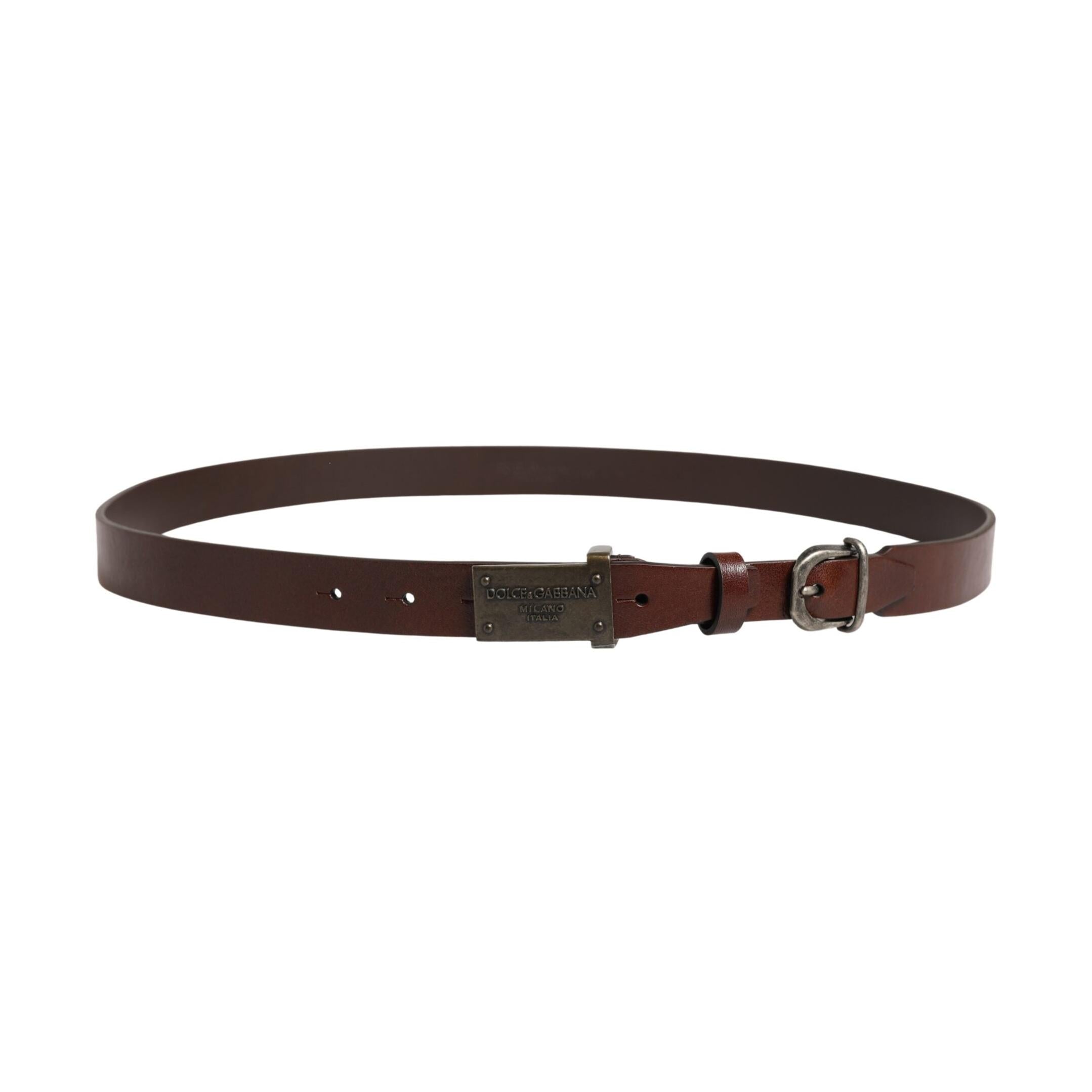 Dolce & Gabbana Brown Leather Logo Metal Buckle Men Belt