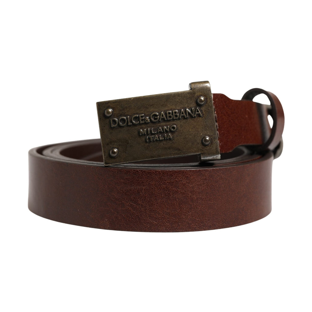 Dolce & Gabbana Brown Leather Logo Metal Buckle Men Belt
