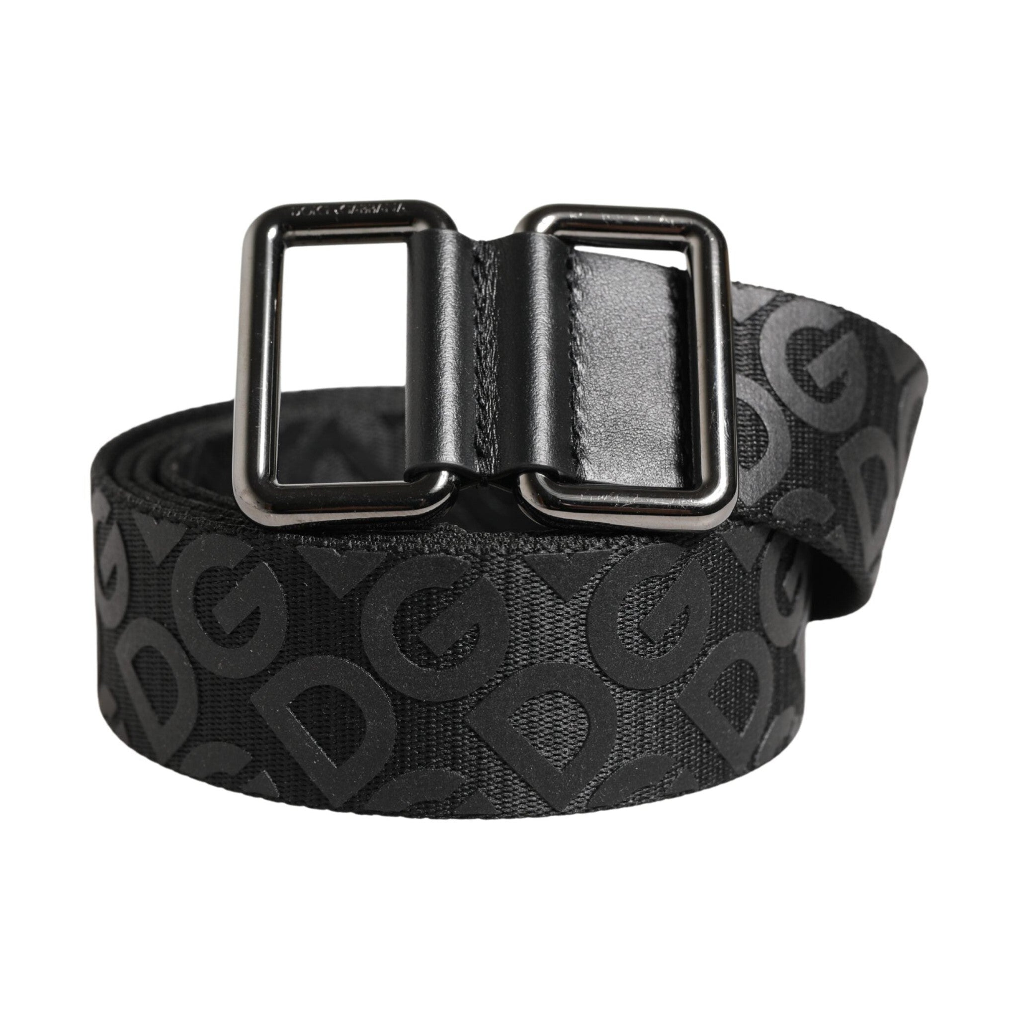Dolce & Gabbana Black Logo Monogram Silver Metal Buckle Belt