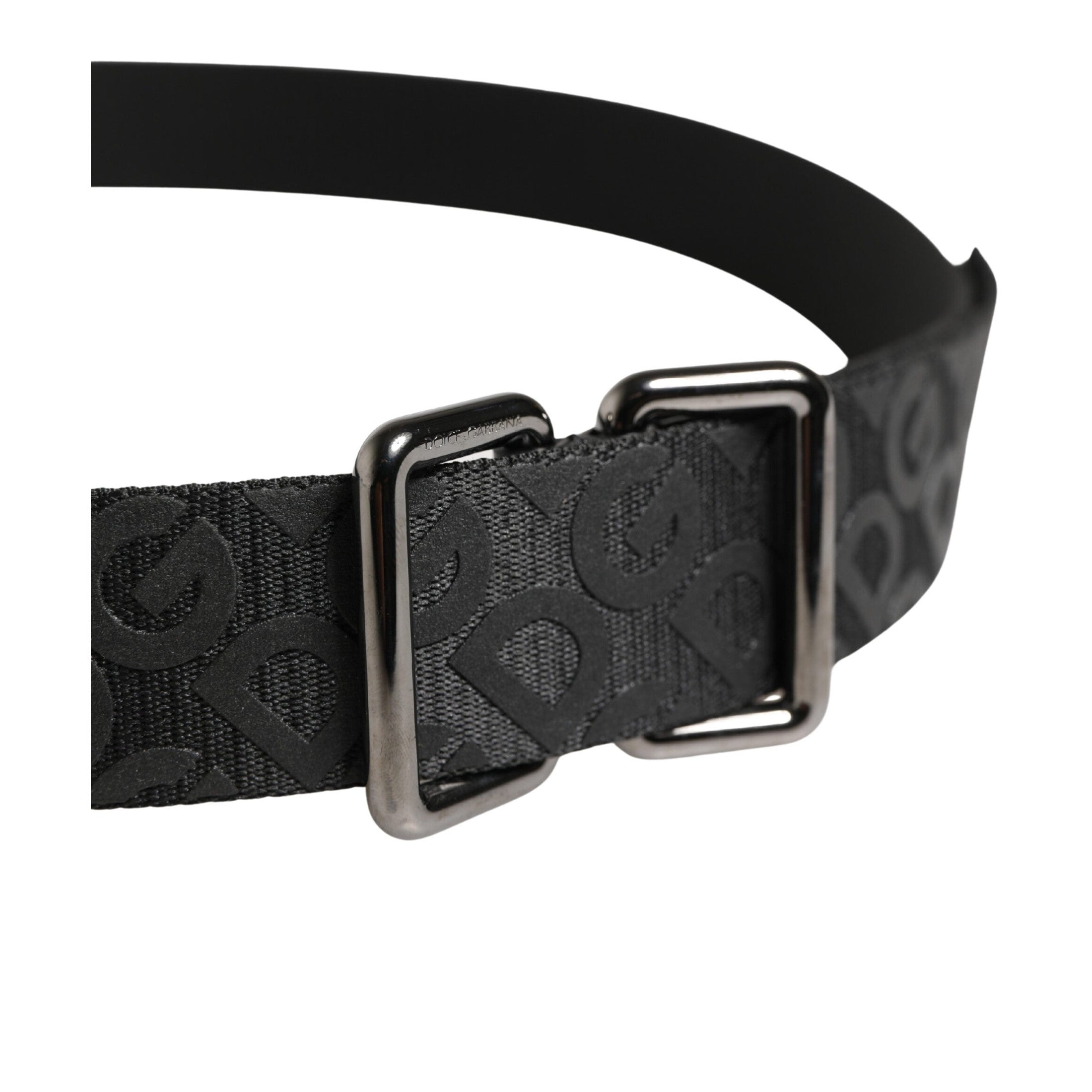 Dolce & Gabbana Black Logo Monogram Silver Metal Buckle Belt