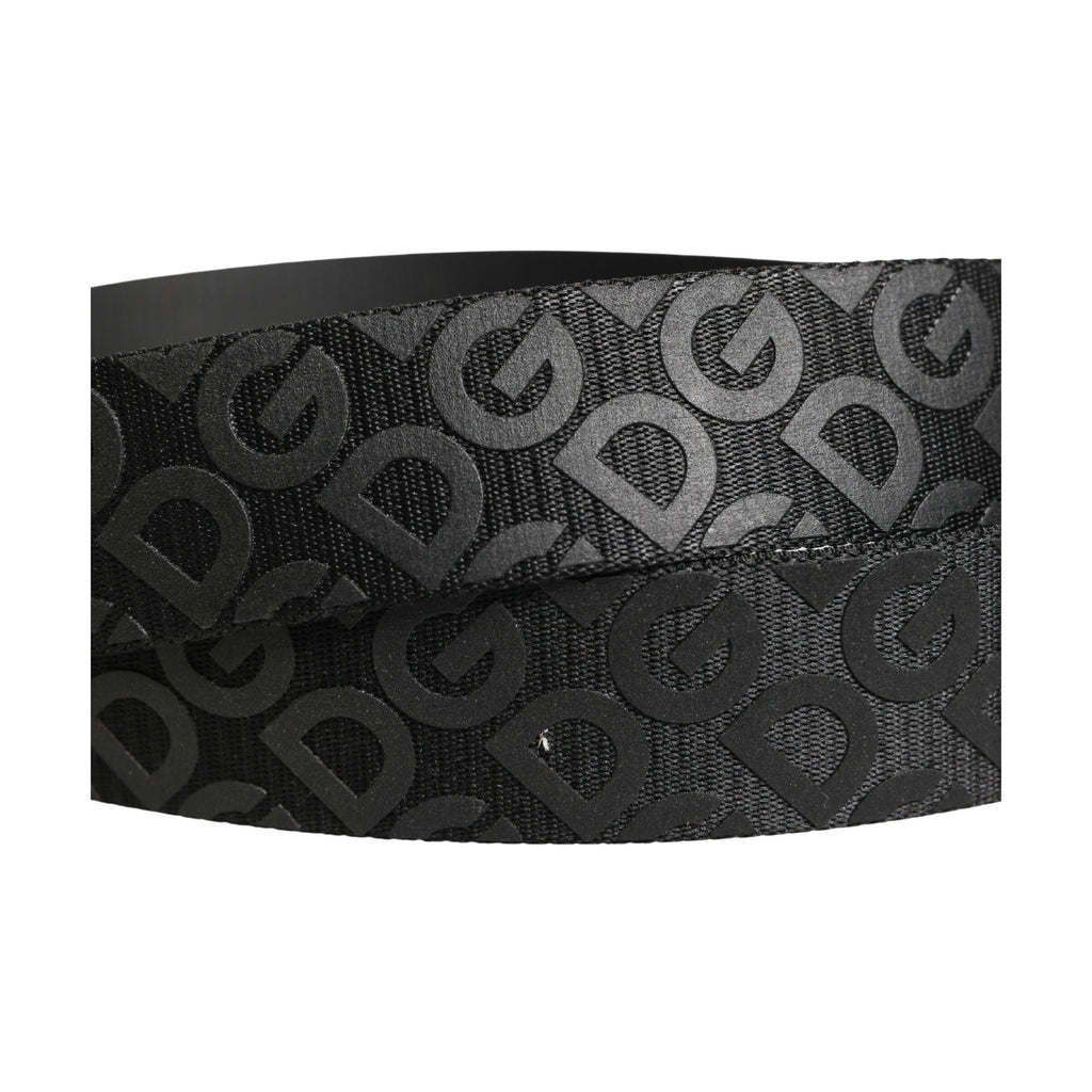 Dolce & Gabbana Black Logo Monogram Silver Metal Buckle Belt
