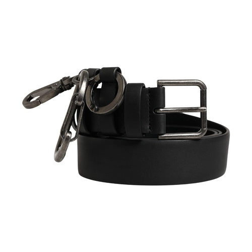 Dolce & Gabbana Black Calf Leather Silver Metal Buckle Belt