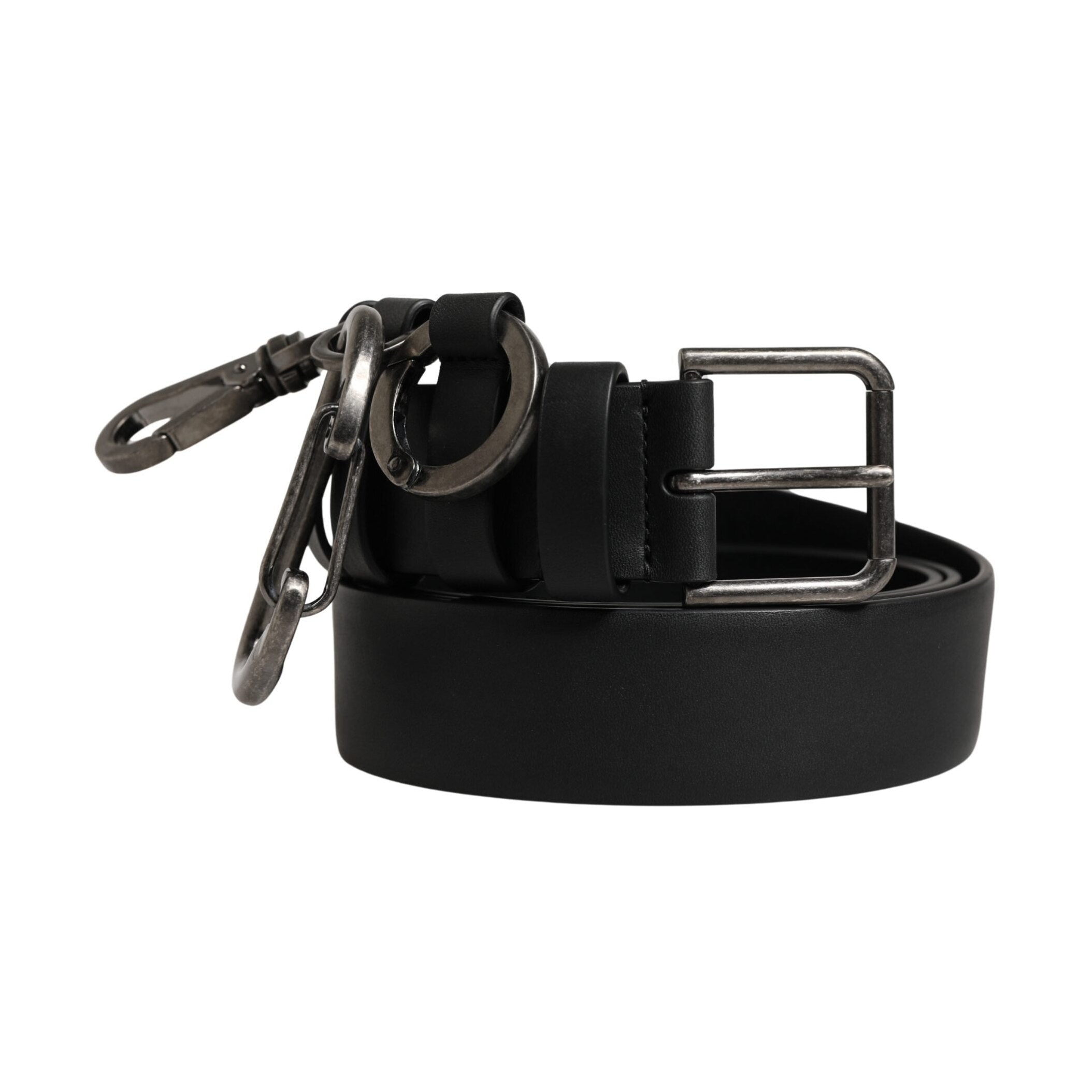 Dolce & Gabbana Black Calf Leather Silver Metal Buckle Belt