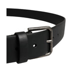 Dolce & Gabbana Black Calf Leather Silver Metal Buckle Belt