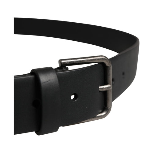 Dolce & Gabbana Black Calf Leather Silver Metal Buckle Belt