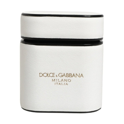 Dolce & Gabbana White Calf Leather Logo Print Flip Holder  Airpods Case