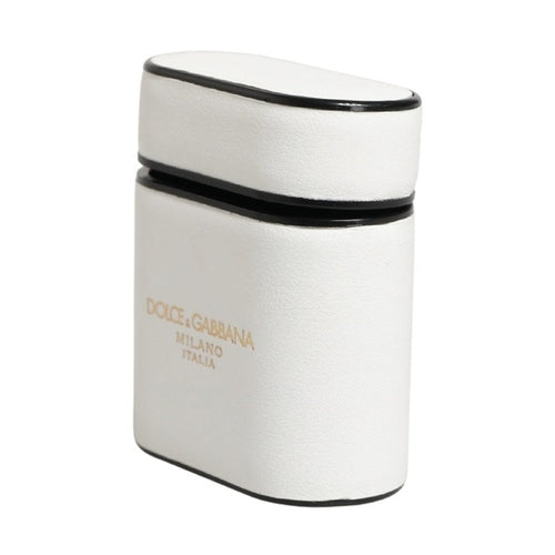 Dolce & Gabbana White Calf Leather Logo Print Flip Holder  Airpods Case