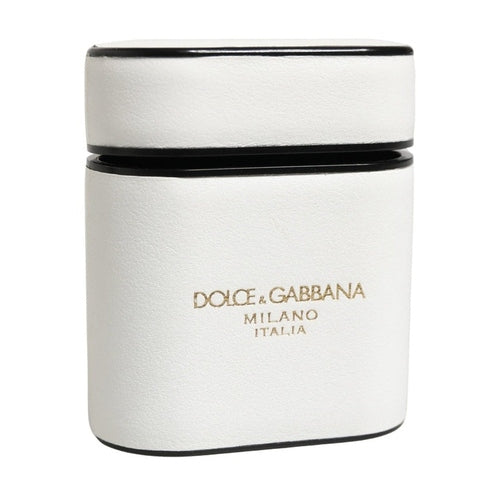 Dolce & Gabbana White Calf Leather Logo Print Flip Holder  Airpods Case