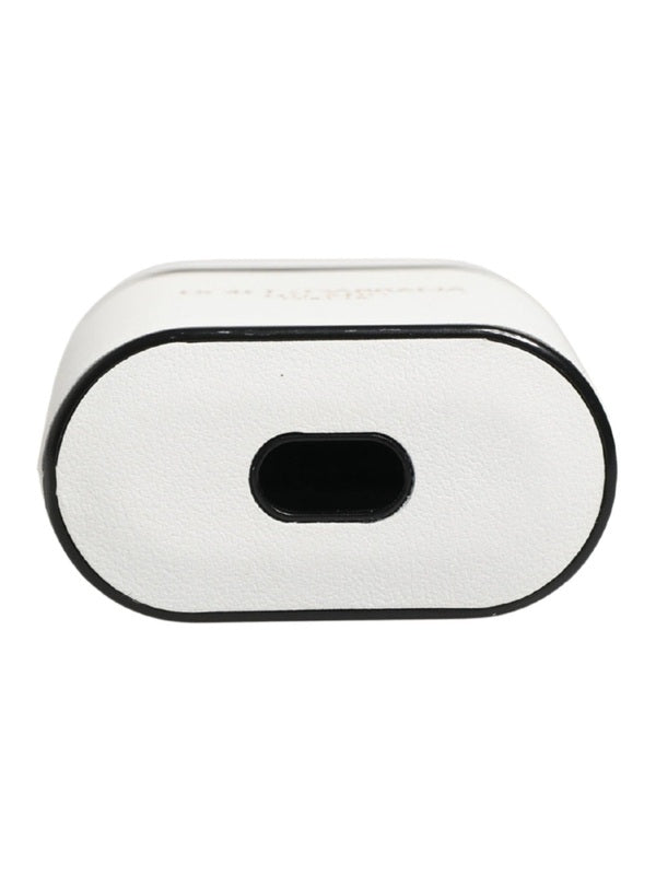 Dolce & Gabbana White Calf Leather Logo Print Flip Holder  Airpods Case