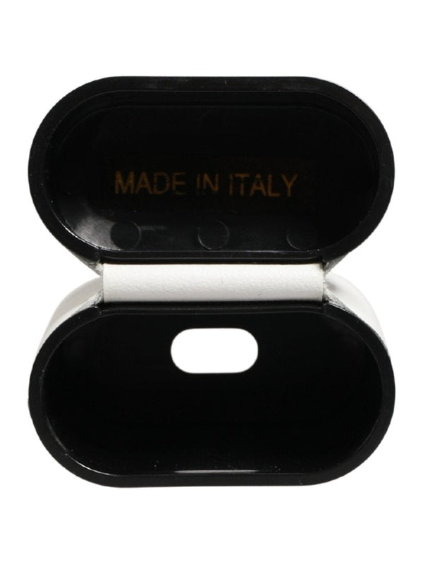 Dolce & Gabbana White Calf Leather Logo Print Flip Holder  Airpods Case