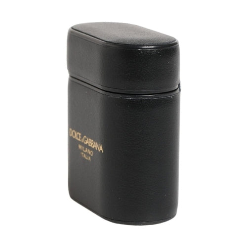 Dolce & Gabbana Black Calf Leather Logo Print Flip Holder Airpods Case