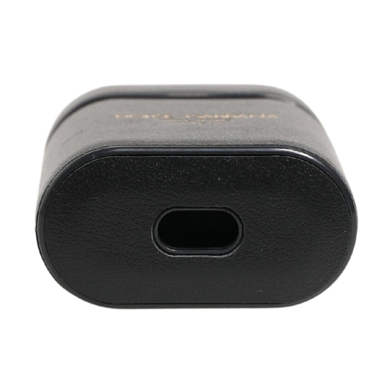 Dolce & Gabbana Black Calf Leather Logo Print Flip Holder Airpods Case