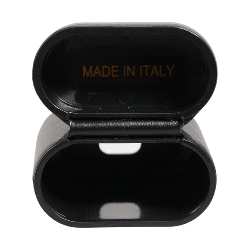 Dolce & Gabbana Black Calf Leather Logo Print Flip Holder Airpods Case