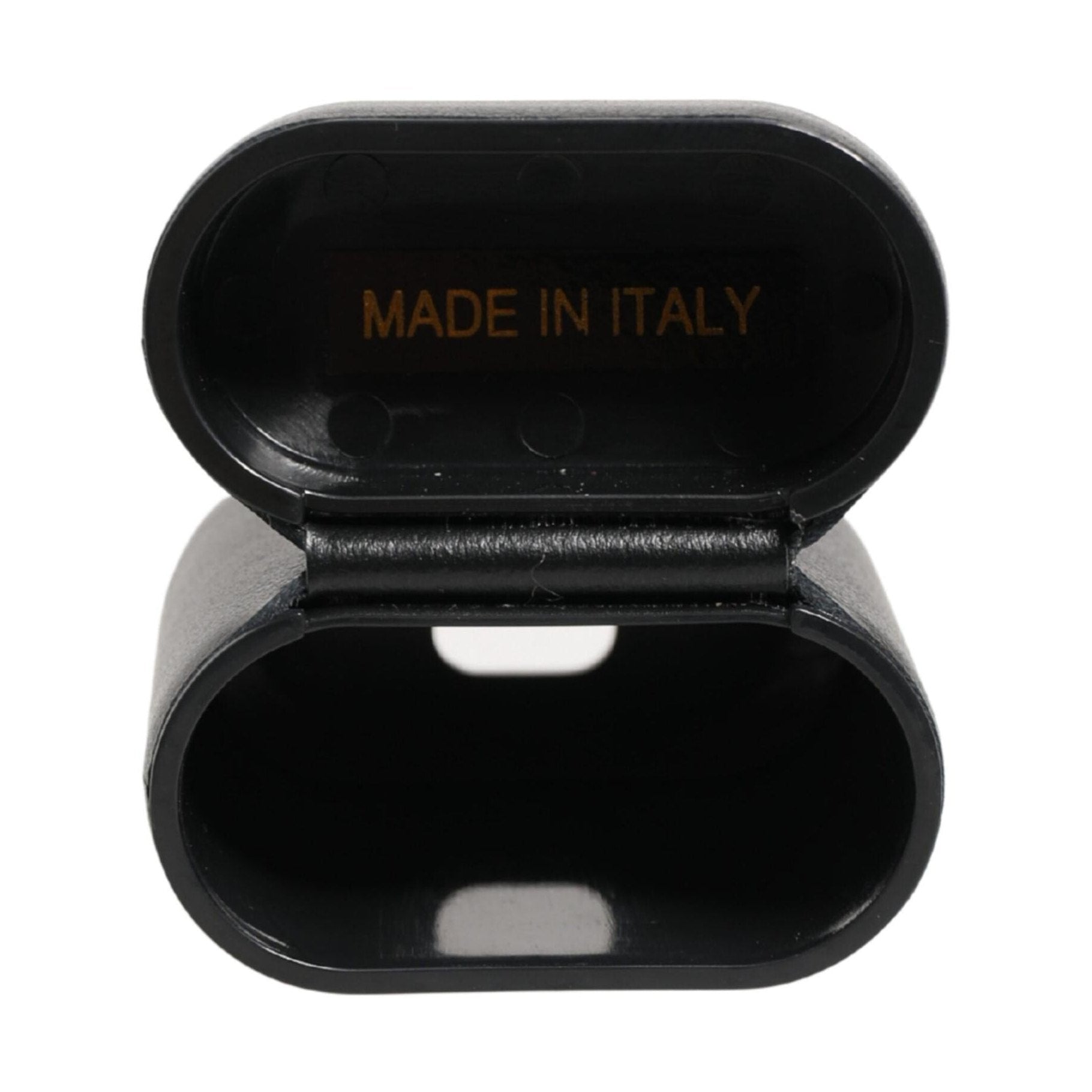 Dolce & Gabbana Black Calf Leather Logo Print Flip Holder Airpods Case