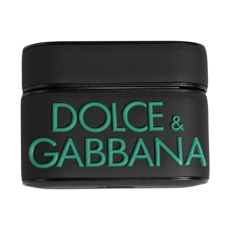 Dolce & Gabbana Black PVC Embossed Logo Flip Holder Women Airpods Case