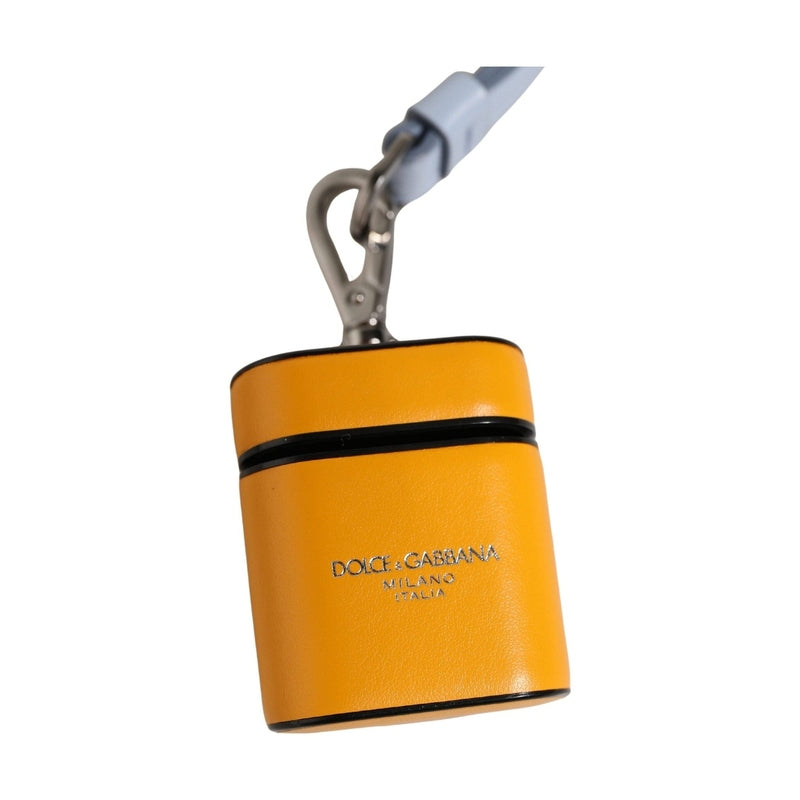 Dolce & Gabbana Case Yellow Calf Leather Logo Flip Holder Strap Airpods
