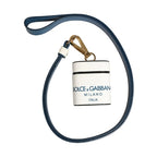 Dolce & Gabbana White Calf Leather Logo Flip Holder Strap Airpods Case