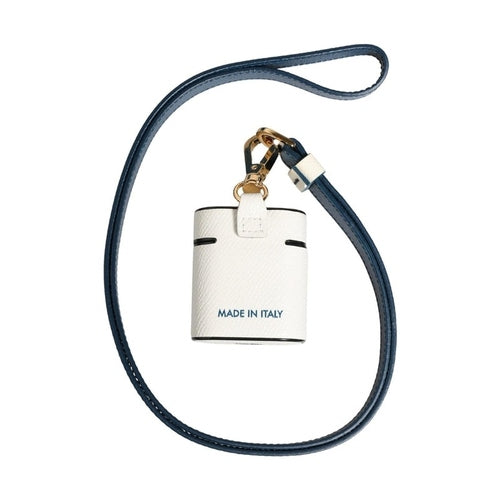 Dolce & Gabbana White Calf Leather Logo Flip Holder Strap Airpods Case