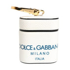 Dolce & Gabbana White Calf Leather Logo Flip Holder Strap Airpods Case