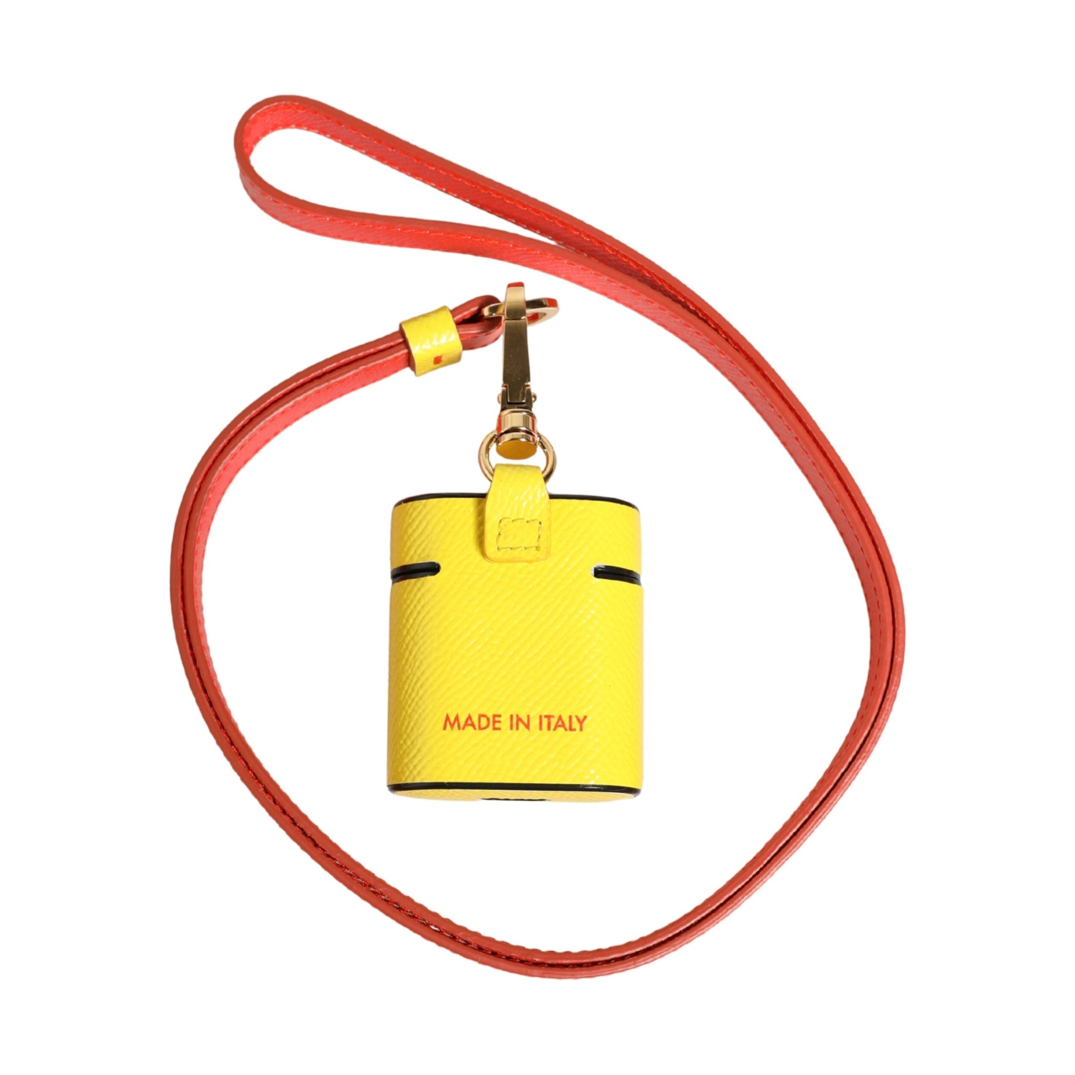 Dolce & Gabbana Yellow Calf Leather Logo Flip Holder Strap Airpods Case