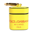 Dolce & Gabbana Yellow Calf Leather Logo Flip Holder Strap Airpods Case