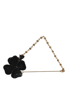 Dolce & Gabbana Black Gold Brass Crystal Chain Women Lapel Pin Brooch