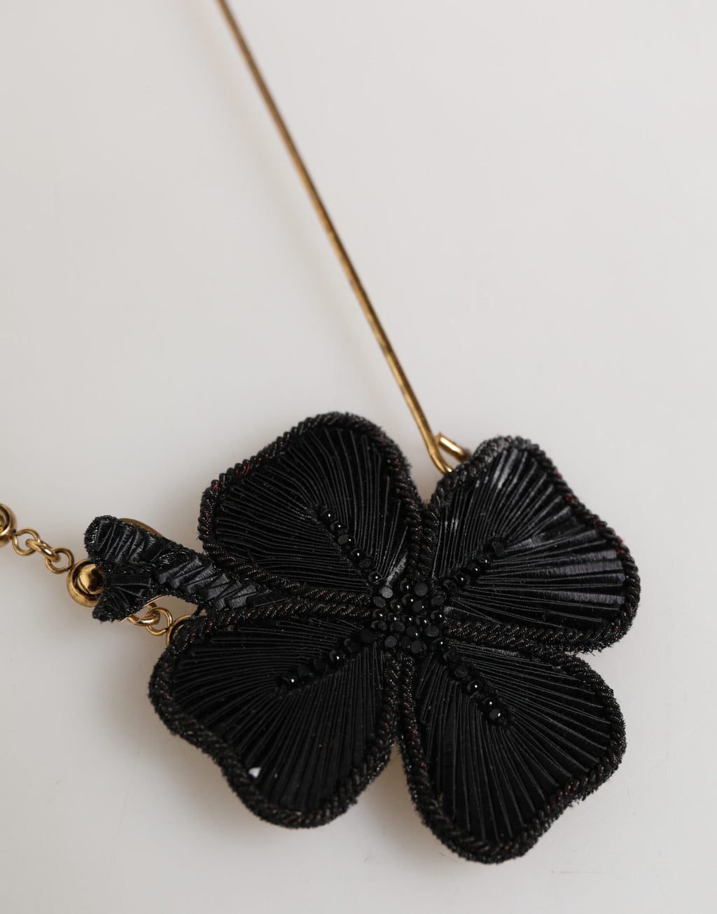 Dolce & Gabbana Black Gold Brass Crystal Chain Women Lapel Pin Brooch