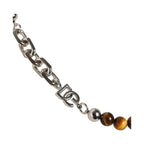 Dolce & Gabbana Silver Tone Brass Chain Beaded Gem DG Logo Bracelet