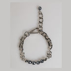 Dolce & Gabbana Silver Tone Chain Lobster Clasp Logo Gray Pearls Bracelet