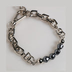 Dolce & Gabbana Silver Tone Chain Lobster Clasp Logo Gray Pearls Bracelet