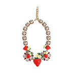 Dolce & Gabbana Gold Brass FRUIT Pendants Flowers Crystal Logo Necklace