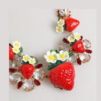 Dolce & Gabbana Gold Brass FRUIT Pendants Flowers Crystal Logo Necklace