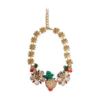 Dolce & Gabbana Gold Brass FRUIT Pendants Flowers Crystal Logo Necklace