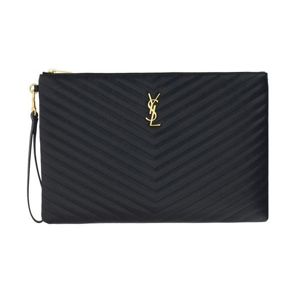 Saint Laurent Black Calf Leather Bos Taurus Clutch Bag