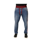 Dolce & Gabbana Blue Cotton Drawstring Straight Denim Jeans