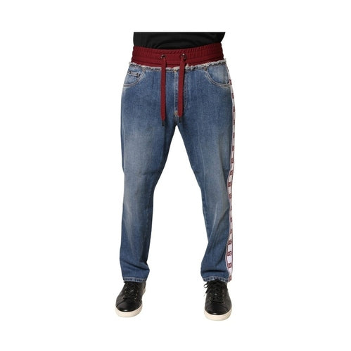 Dolce & Gabbana Blue Cotton Drawstring Straight Denim Jeans