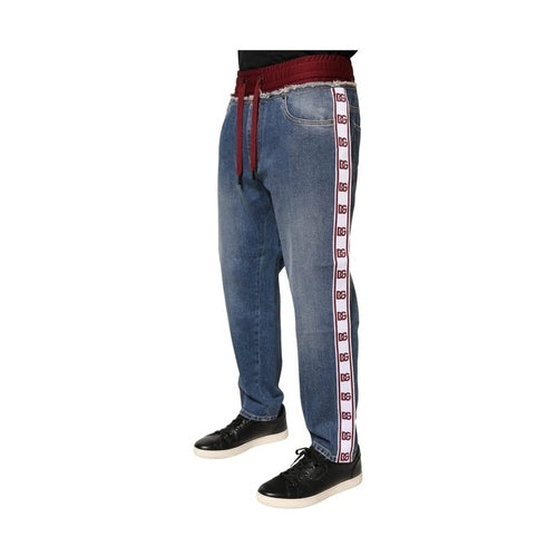 Dolce & Gabbana Blue Cotton Drawstring Straight Denim Jeans