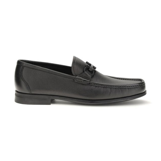 Ferragamo Black Calf Leather Bos Taurus Slip-On Loafers