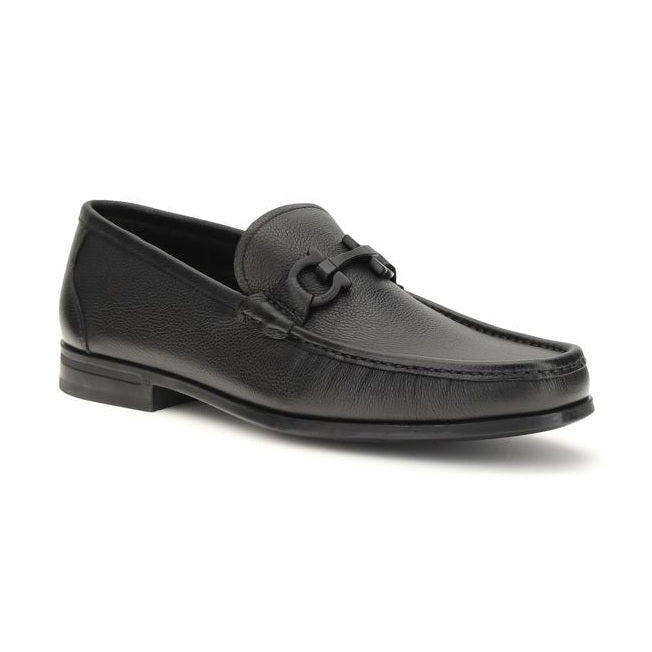 Ferragamo Black Calf Leather Bos Taurus Slip-On Loafers