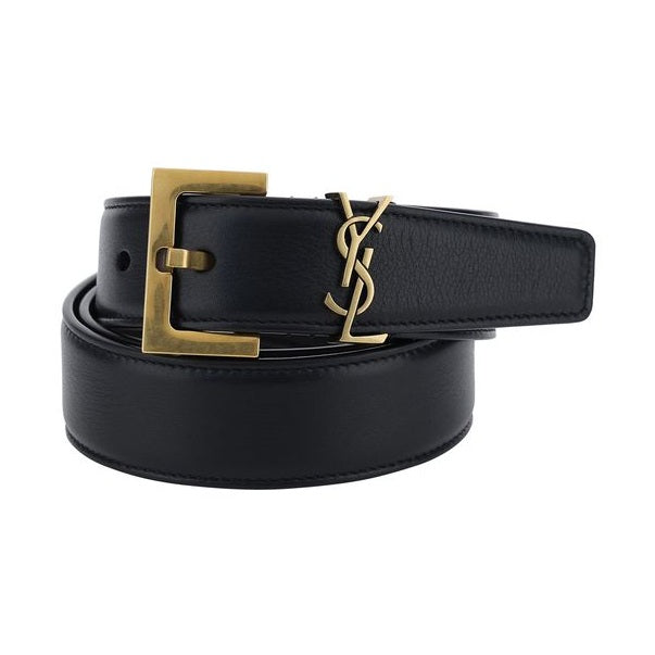 Saint Laurent Black Calf Leather Bos Taurus Regular Belt