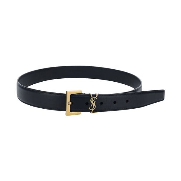 Saint Laurent Black Calf Leather Bos Taurus Regular Belt