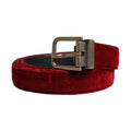 Men Burgundy Velvet Cotton Metal Buckle Belt