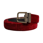 Dolce & Gabbana Men Burgundy Velvet Cotton Metal Buckle Belt