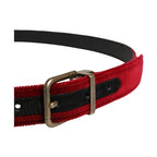 Dolce & Gabbana Men Burgundy Velvet Cotton Metal Buckle Belt